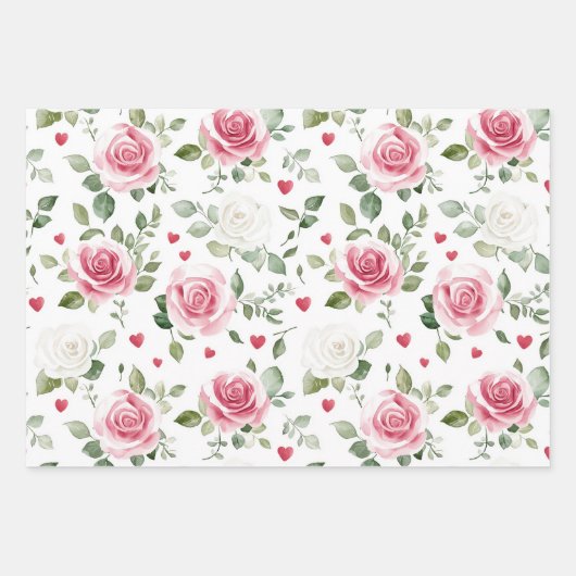 Roze bloemhartjes bruidsfeest inpakpapier vel (Voorkant 3)