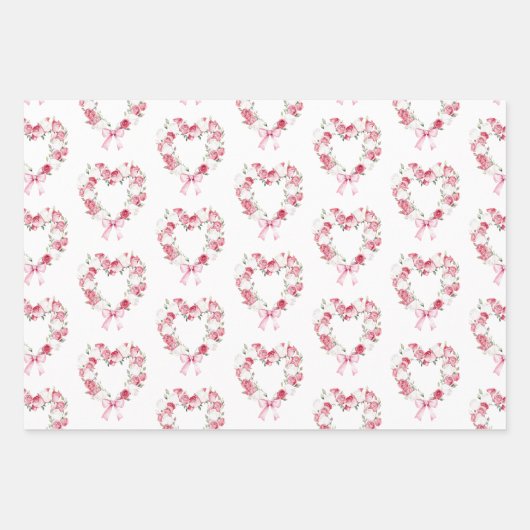 Roze bloemhartjes bruidsfeest inpakpapier vel (Voorkant 2)