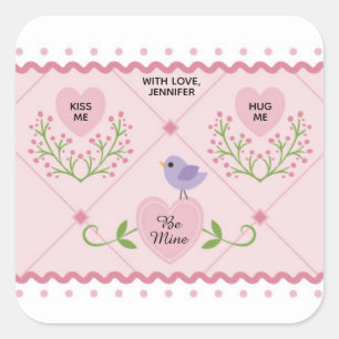 Roze Bloemhartjes Wees Van Mij Vierkante Sticker
