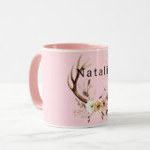 Roze Bloemhertengewei gepersonaliseerd Mok (Voorkant links)