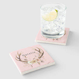 Roze Bloemhertengewei gepersonaliseerd Stenen Onderzetter