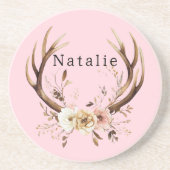 Roze Bloemhertengewei gepersonaliseerd Zandsteen Onderzetter (Voorkant)