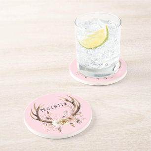 Roze Bloemhertengewei gepersonaliseerd Zandsteen Onderzetter