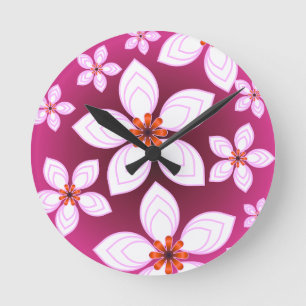 Roze Bloemig Abstract Patroon Esthetische Bloem Ronde Klok