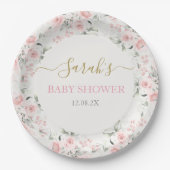Roze bloemig Baby shower Meisje Papieren Bordje (Voorkant)