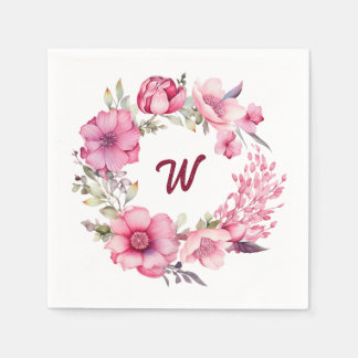 Roze bloemig monogram Initiaal Servet