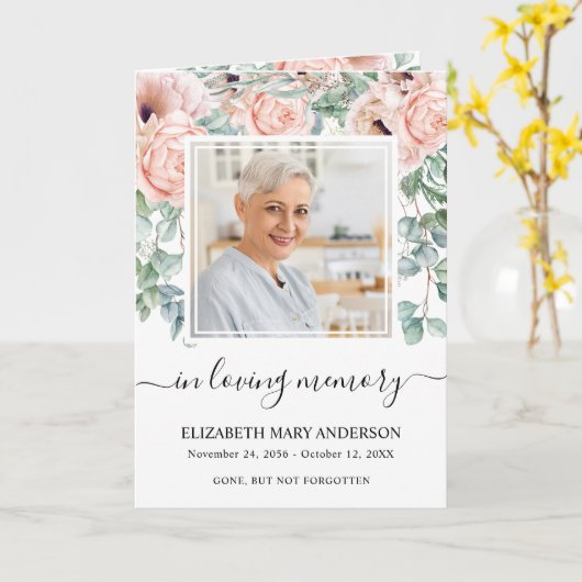 Roze Bloemig Rouw Aandenken Funeral Program Kaart (Gele Bloem)