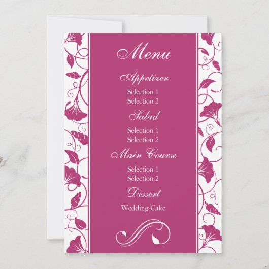 Roze Bloemig Trouwreceptie Diner Menu Kaart (Voorkant)