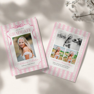 Roze Bloemige Afstudeeraankondiging Kaart