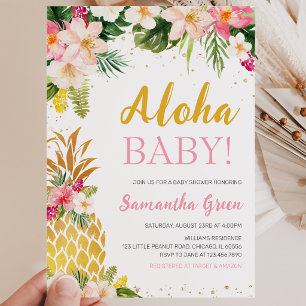Roze Bloemige Ananas Baby Shower Kaart