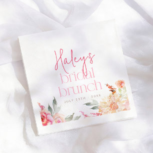 Roze Bloemige Aquarel Bruids Brunch Bruidsfeest Servet