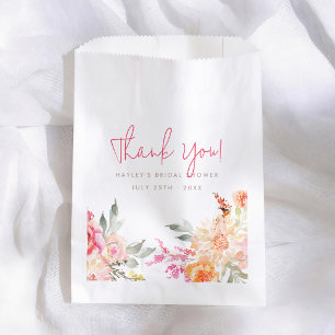 Roze Bloemige Aquarel Bruiloft Feest Bedankt Bedankzakje