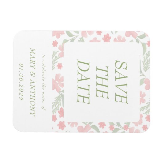 Roze Bloemige Aquarel Save the Date Magneet (Horizontaal)