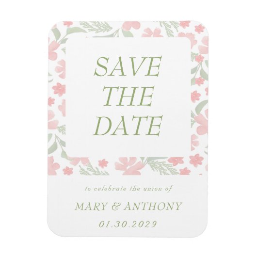 Roze Bloemige Aquarel Save the Date Magneet (Verticaal)