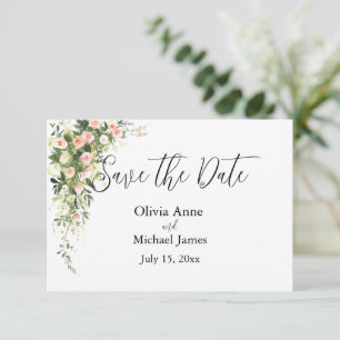 Roze Bloemige Aquarel Schrift Save The Date