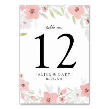Roze Bloemige Aquarel Trouwtafel Nummerkaart