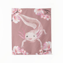 Roze bloemige Axolotl wandtapijt