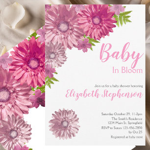 Roze bloemige baby in bloei bloemige baby shower kaart