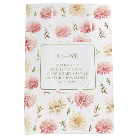 Roze bloemige baby in bloei dank u cadeauzakjes medium cadeauzakje (Achterkant)