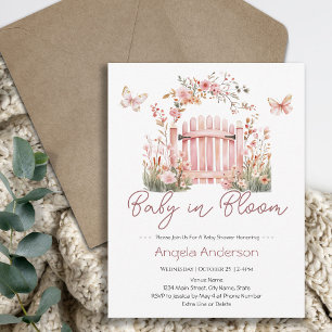 Roze bloemige baby in bloei vlinder baby shower kaart