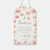 Roze bloemige baby in bloeidouche dank u labels cadeaulabel (Voorkant)