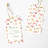 Roze bloemige baby in bloeidouche dank u labels cadeaulabel