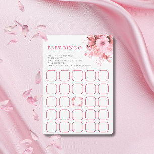 Roze Bloemige Baby Shower Bingo Game Kaart