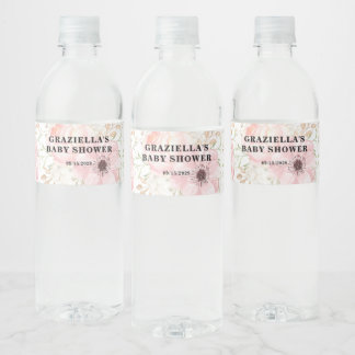 Roze Bloemige Baby Shower Waterfles Etiket