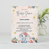 Roze bloemige babyolifant kaart (Staand voorkant)