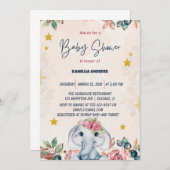 Roze bloemige babyolifant kaart (Voorkant / Achterkant)