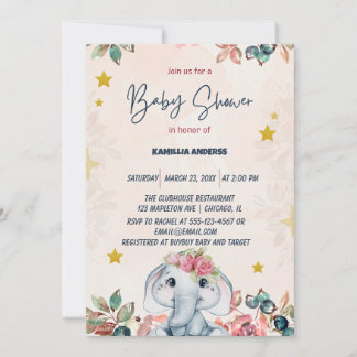 Roze bloemige babyolifant   kaart