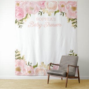 Roze bloemige babyshower achtergrond foto prop wandkleed