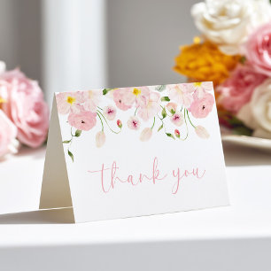 Roze bloemige babyshower gevouwen bedankkaart