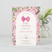 Roze bloemige babyshower uitnodiging – Bewerkbare  (Staand voorkant)