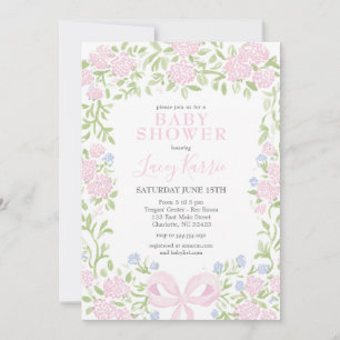 Roze bloemige babyshower uitnodiging, kaart
