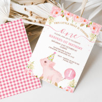 Roze bloemige ballon This Little Piggy 1e verjaard
