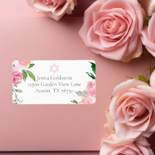 Roze bloemige Bat Mitzvah Joodse retouradres Etiket