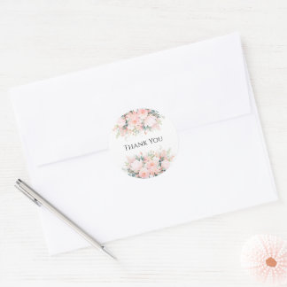 Roze bloemige bedankstickers ronde sticker