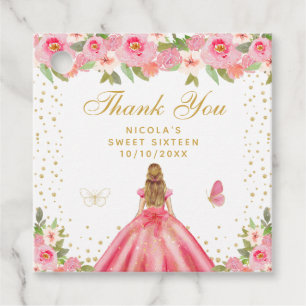 Roze Bloemige Blond Haar Prinses Sweet Sixteen Bedankjes Labels