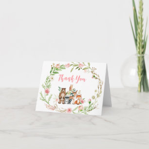 Roze Bloemige Bos Baby Shower Bedankkaart