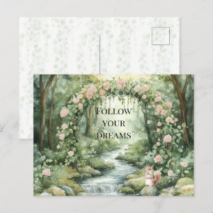 Roze Bloemige Bos Eekhoorn Briefkaart