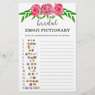 Roze bloemige bruidsbruiloft emoji pictionary spel