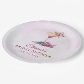 Roze bloemige bruidsbruiloft papieren bordje (Gekanteld)