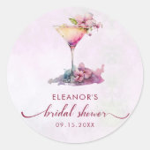 Roze bloemige bruidsbruiloft ronde sticker (Voorkant)