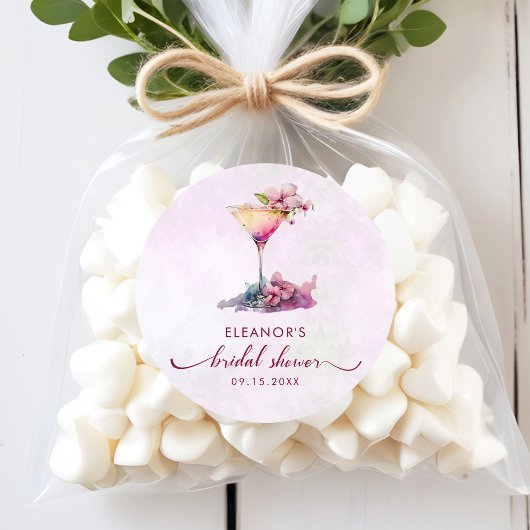 Roze bloemige bruidsbruiloft ronde sticker