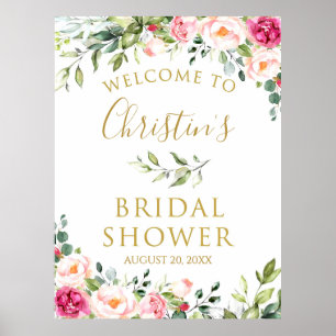 Roze bloemige bruidsdouche lichtroze bloemen Schat Poster