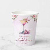 Roze bloemige bruidsdouche papieren bekers (Voorkant)