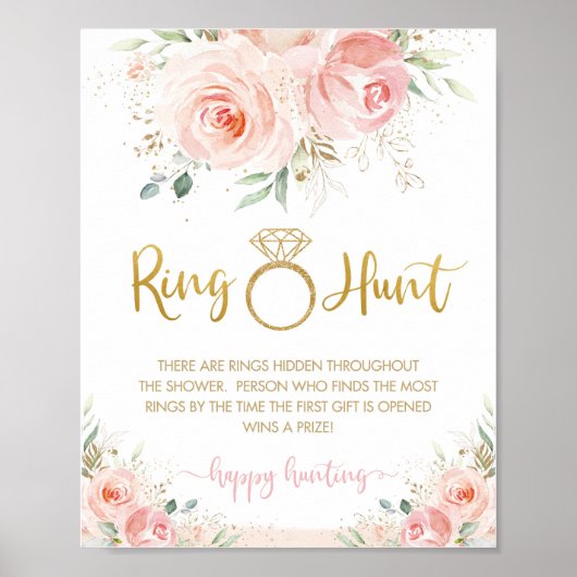 Roze bloemige bruidsdouche Ring Hunt Game   Poster (Voorkant)