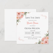 Roze bloemige bruidsdouche Save The Date kaart (Voorkant / Achterkant)