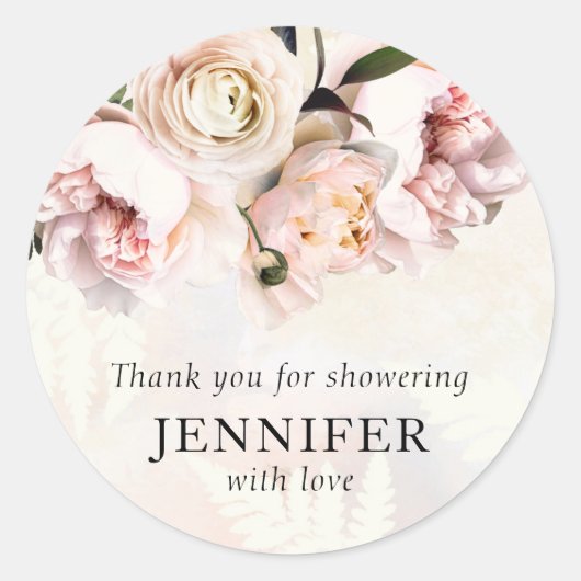 Roze bloemige bruidsfeest bedankjes ronde sticker (Voorkant)